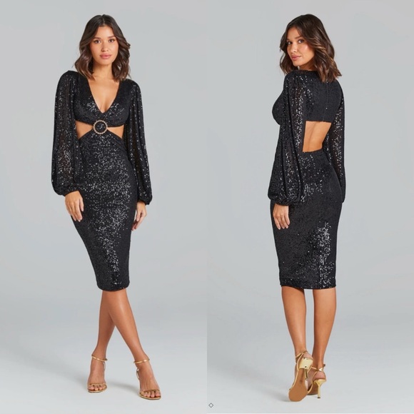 NADINE MERABI Courtney Sequin Midi Dress Black Sz XS - Picture 3 of 9